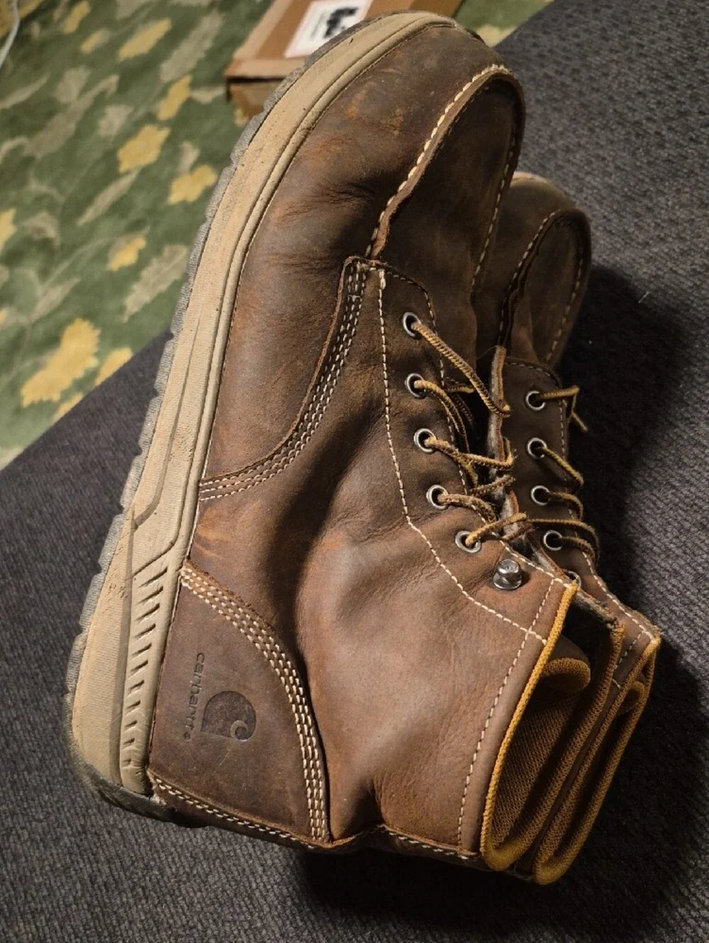 Carhartt Brown Leather Lace-Up Work Boots with Tan Accents - Picture 2 of 9